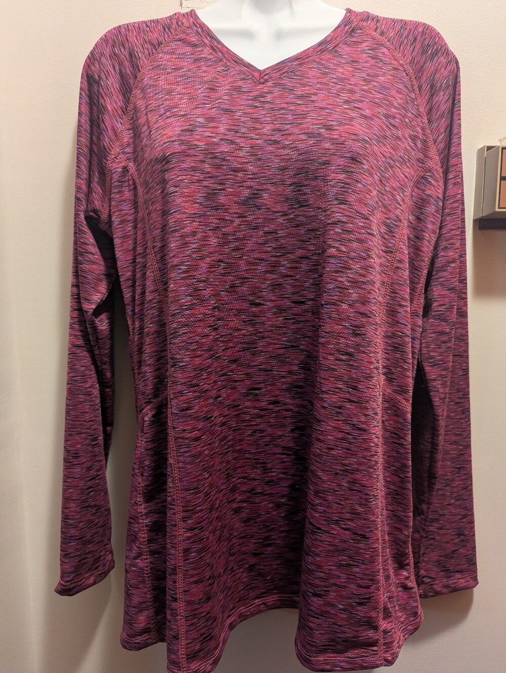 Game Time Women’s Large Long Sleeve V-Neck Performance Top - Pink Space Dye